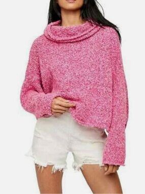 Free People Oversized Relaxed Pink BFF Cowl Neck Prickly Pear Nuby Sweater Top M